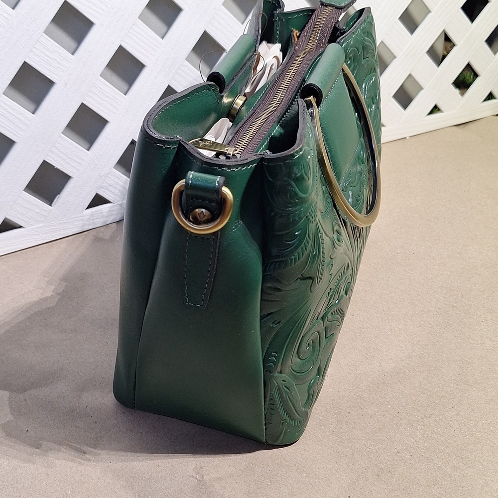 NWT Patricia Nash Empoli Burnished Tooled Leather Green Satchel Crossbody Bag - Picture 6 of 10